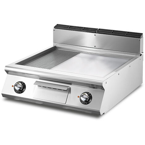 Fry-top électrique, top, 1/3 rainurée et 2/3 plaque lisse chromée- Virtus - V9080FTREVCRT