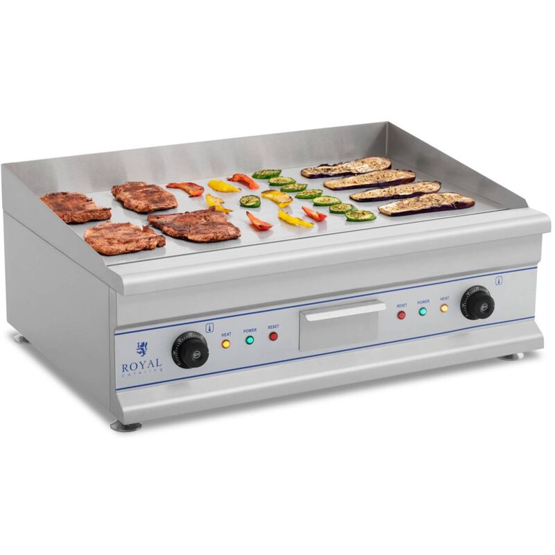 Grill Elettrico Liscio Piastra Inox 230V Due Zone Termiche Fry Top Barbecue 75Cm