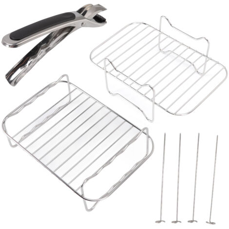 Fryer Rack Stainless Steel Skewer Rack Fryer Steaming Rack with Anti Scalding Clip Skewer for NINJA FOOD 8QT