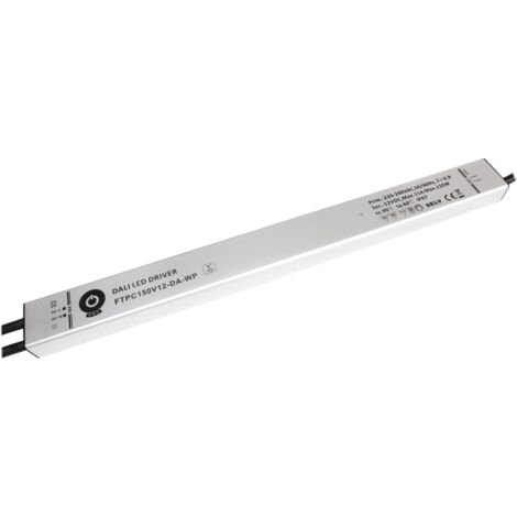FTPC150V12-DA-WP : Alimentation LED 12 V/11 A 132 W CV DALI2 à variation par bouton-poussoir, boîtier métallique linéaire IP67