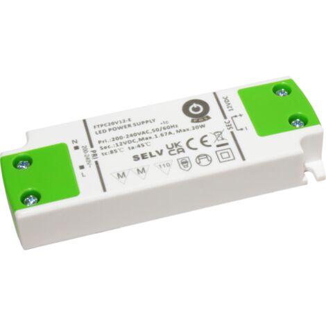 FTPC20V12-E : Alimentation LED 12 V/1,67 A CV, boîtier plastique compact. Série SE-VF