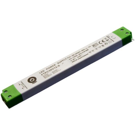 FTPC30V12-S: Fuente de alimentación LED CV de 12 V y 2,5 A con carcasa de plástico compacta.