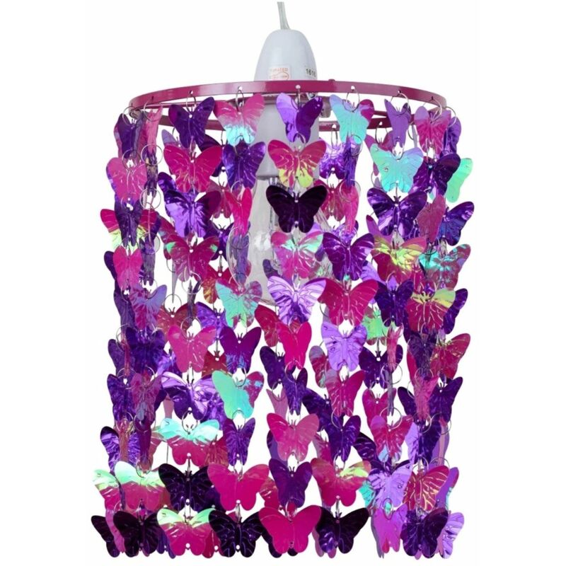 Fuchsia Butterfly Easy Fit Light Shade - Metallic fuschia acrylic butterflies with pink detail