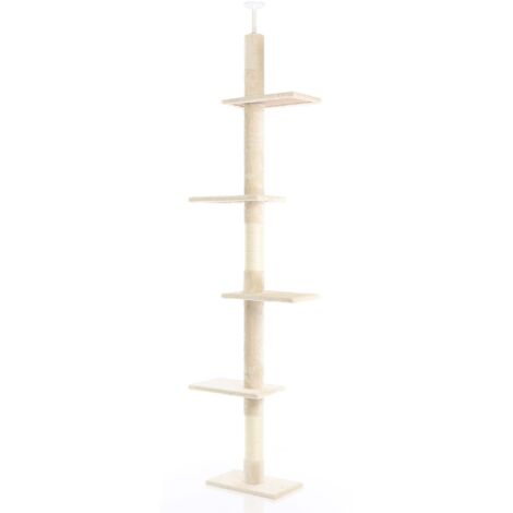 Fudajo Albero tiragraffi a soffitto beige 230-276cm Altezza regolabile con 4 livelli e sisal Gatti