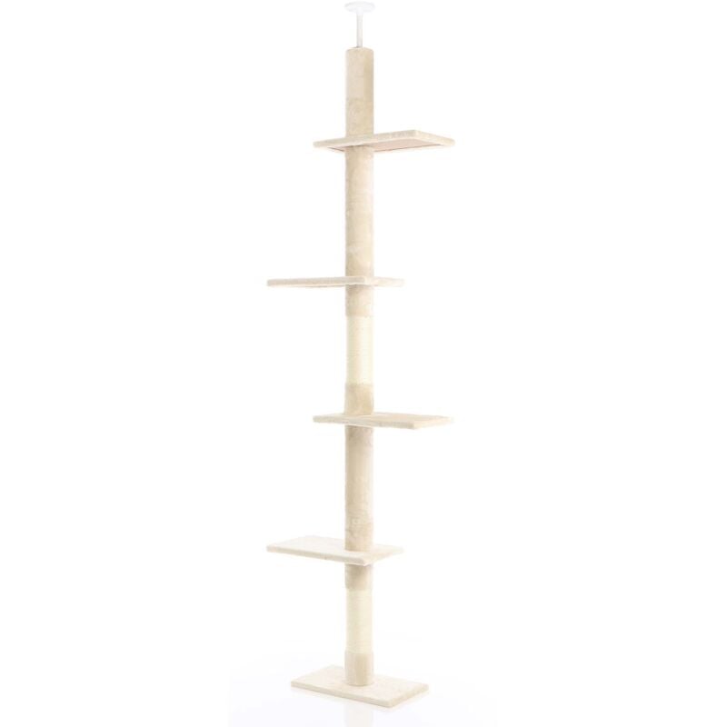 Arbre à chat Beige 230-276cm Hauteur de plafond Arbre de grattage avec 4 Niveaux et Sisal - Fudajo