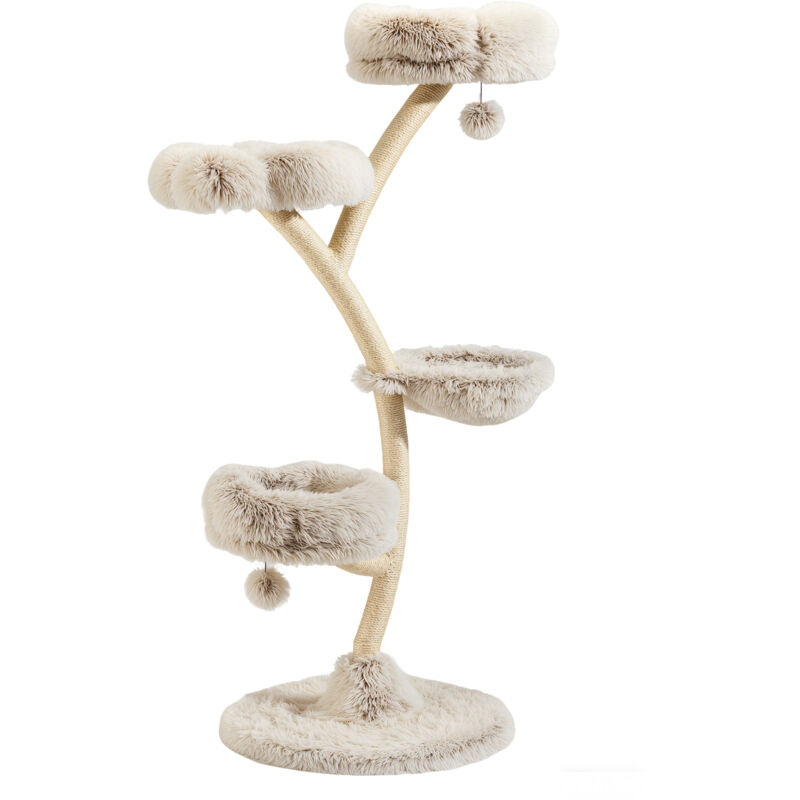 Fudajo Arbre à chat design 59 x 59 x 155 cm, grattoir pour chat avec peluche et sisal, aire de jeu, tour d’escalade avec balle de jeu