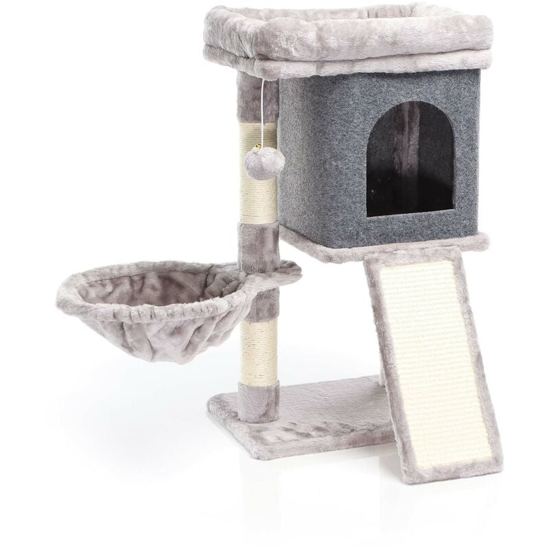 Arbre à chat gris Sisal 71,5cm Poste de grattage Grattoir Maisonnette Zone de couchage Balle - Fudajo