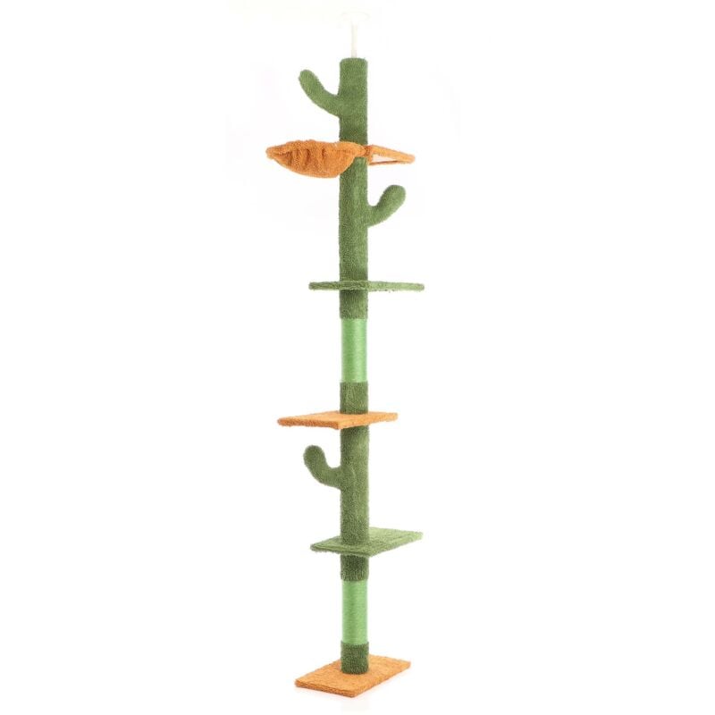 Fudajo - Arbre à chat Vert 229-275cm Hauteur de plafond Arbre de grattage avec 4 Niveaux et Sisal