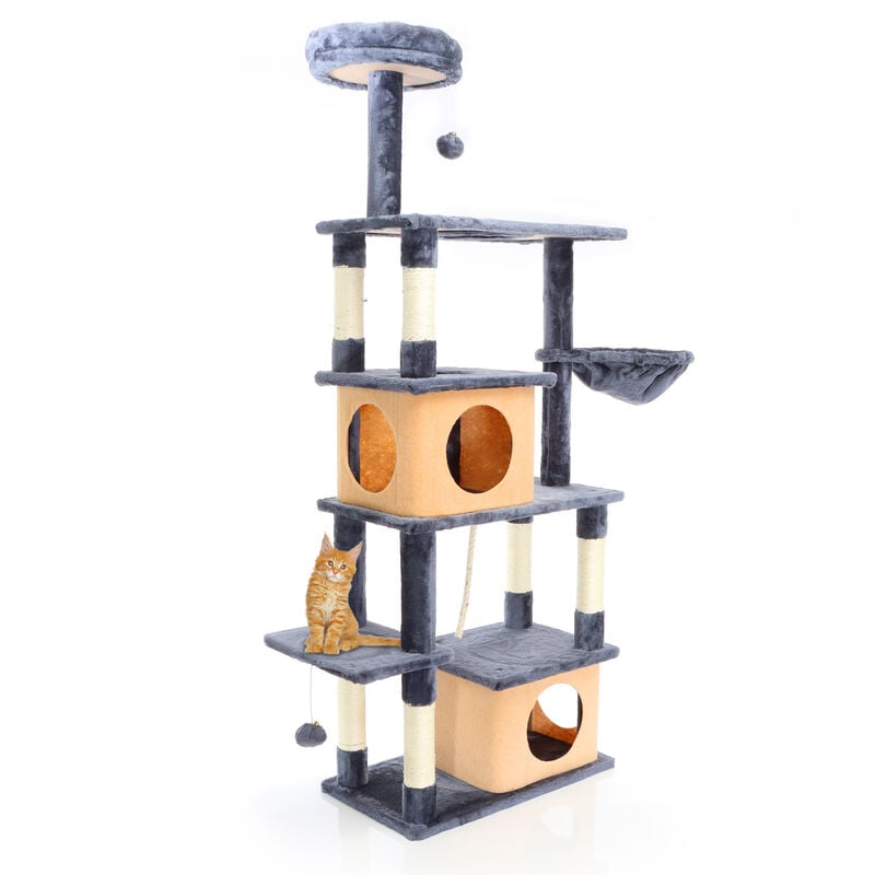 Arbre à chat en Gris foncé 161cm Griffoir Escalade Abri Maisonnette Niche Animal domestqiue - Fudajo