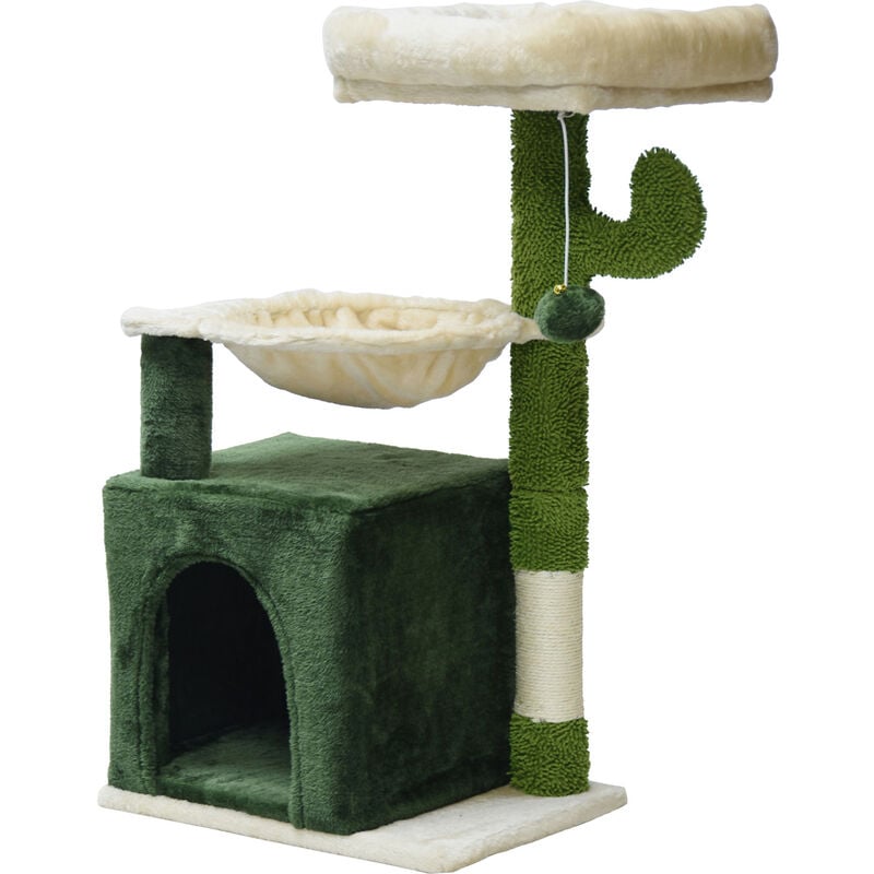 Fudajo - Arbre à chat Forme de cactus Arbre d'escalade de Grattage 75cm avec 4mm de Sisal Maison Hamac