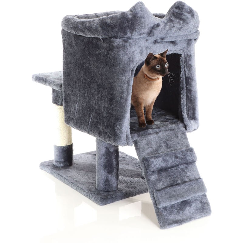 Arbre à chat gris sombre Arbre de grattage 60cm haut Escalade avec Cabane Sisal Tronc Chats - Fudajo