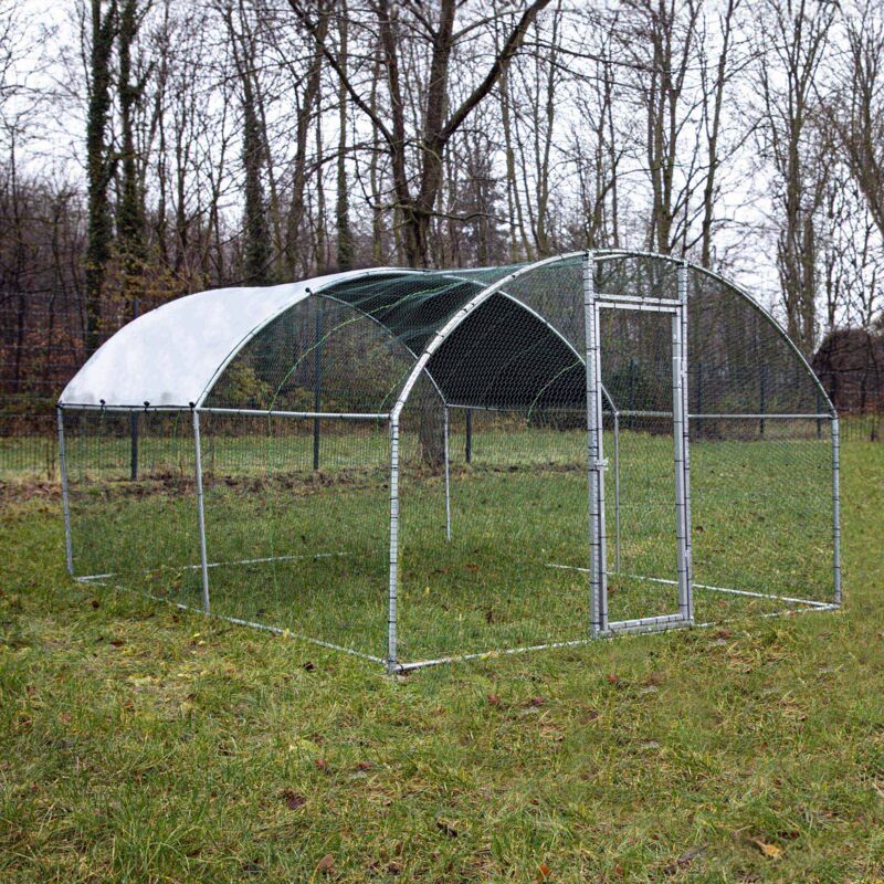Wiltec Parc enclos xxl pour petits animaux domestiques – 4 x 3 x 2 m – en Acier – Clôture verrouillable avec Toit grillagé et Bâche – Cage lapin