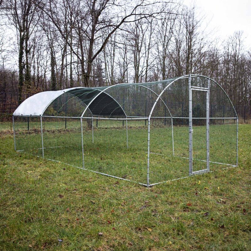 Wiltec Parc enclos xxl pour petits animaux domestiques – 6 x 3 x 2 m – en Acier – Clôture verrouillable avec Toit grillagé et Bâche – Cage lapin