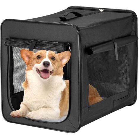 Fudajo Faltbare Transportbox für Hunde, Katzen M (58x46x53 cm), robust, leicht, sicher, Hundebox mit entnehmbarem Kissen, Schwarz