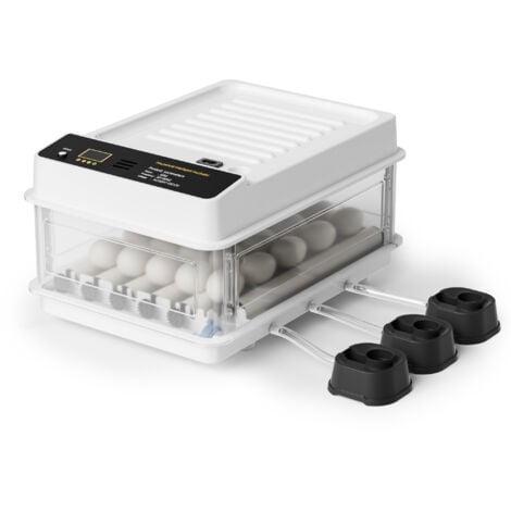 Fudajo Incubadora automática para 24 huevos 80 W con giro automático, control de temperatura y humedad, lámpara ovoscopio y conexión a energía de emergencia, ideal para gallinas, patos y codornices