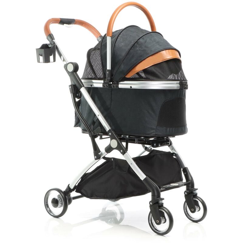 Fudajo - Poussette pliable pour chiens et chats 2 en 1 – Capacité max. 15 kg – Noire – en Aluminium – avec Sac de transport amovible et Rack – Buggy