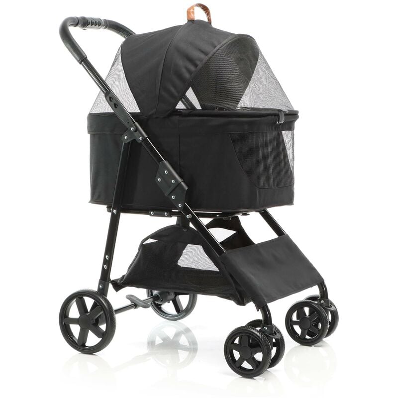 Fudajo - Poussette pliable pour chiens et chats 2 en 1 – Capacité max. 20 kg – Noire – en Acier et eva – avec Sac de transport amovible – Buggy