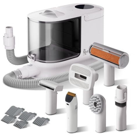 Fudajo Set de peluquería para mascotas blanco, cortapelos multifuncional 6 en 1 recortadora para pelaje de animales, kit de peluquería para mascotas para un pelaje sano, recortadora con pistón