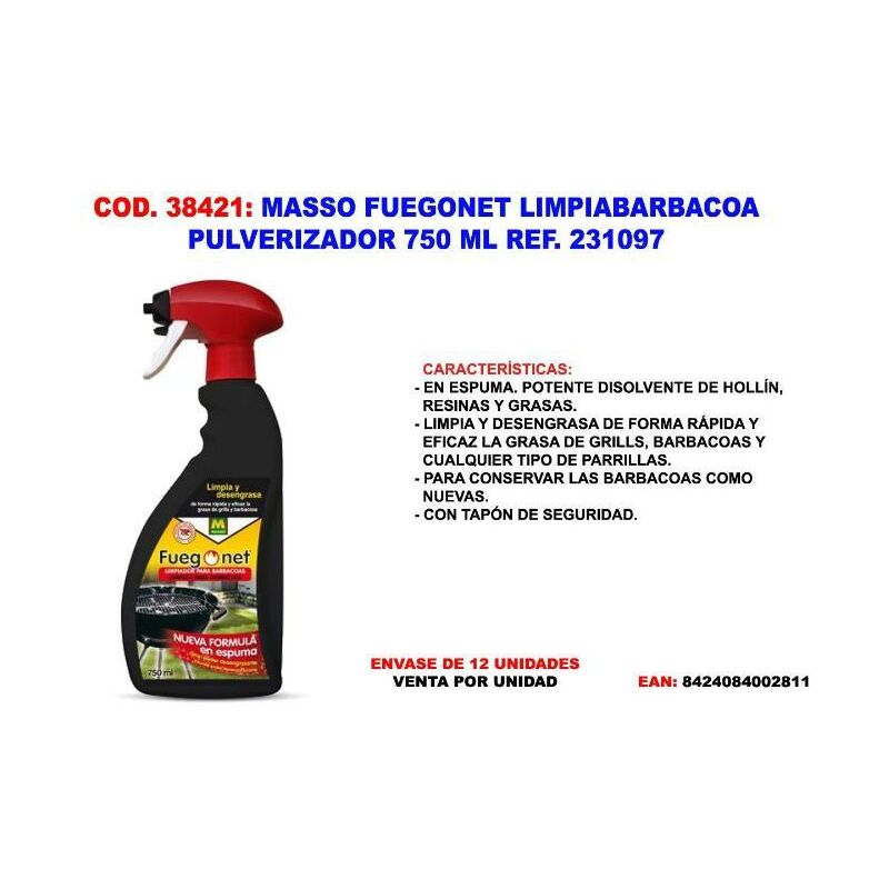 

MIBRICOTIENDA masso fuegonet limpiabarbacoa pulverizador 750ml 231097