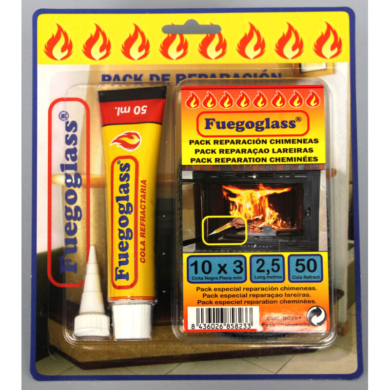 

fuegoglass pack cinta fibra vidrio 10x3mmx2,5mts+cola 50ml b0251 - Mibricotienda