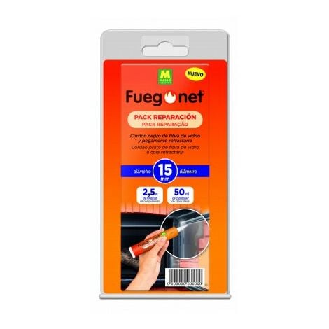 Fuegonet Repack Pack con cavo e colla isolante. Ripara camini, inserti, stufe e caldaie. 15 mm x 2,5 m + ahesive 50 ml