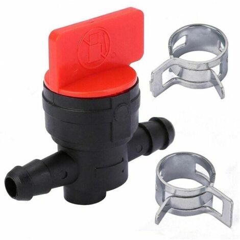 Fuel shut-off valve for lawnmowers, petrol tap with 2 clamps, compatible with 6-8mm hoses, durable garden accessory for petrol and diesel engines