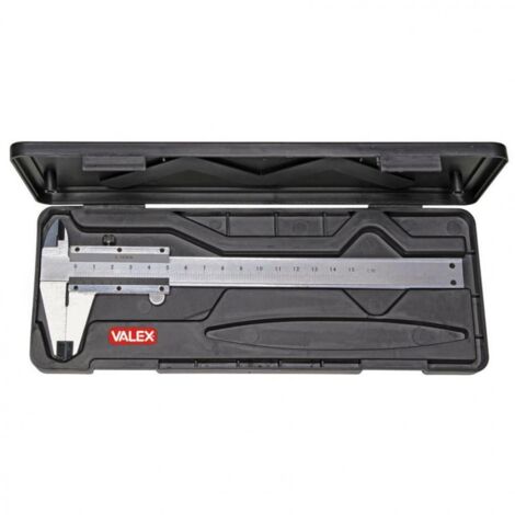 Fünfzigster analoger Messschieber aus Stahl mit Valex-Gehäuse.