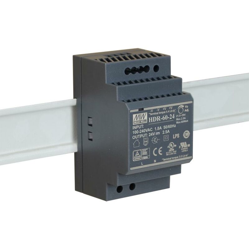 

Meanwell - Fuente Alimentacion CARRIL DIN 24Vdc 60W 2,5A