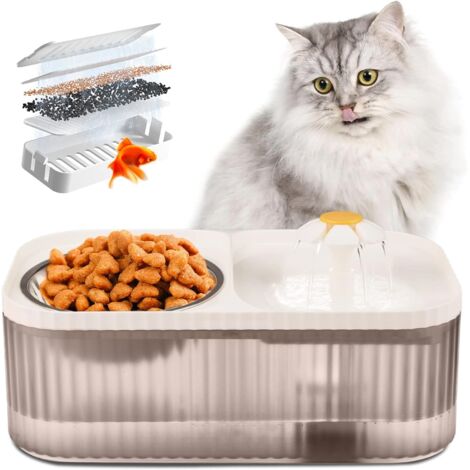 Fuente automática ultrasilenciosa para gatos, dispensador de agua y comida para mascotas, bomba inteligente para fuente de perros, 3 l con filtro, color blanco