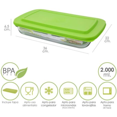 fuente cristal rectangular con tapa 2 litros 36 x 22 x 6.5 (alt) cm.