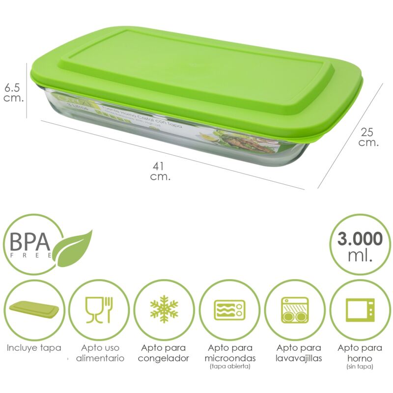 

Fuente cristal rectangular con tapa 3 litros 41 x 25 x 6.5 (alt) cm.