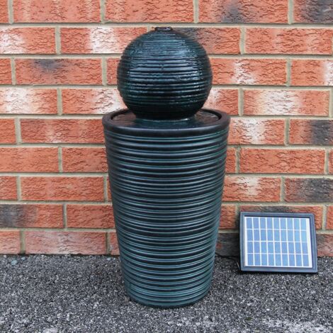 Fuente de Agua de Jardín con Energía Solar Decoración de Jardín Patio Terraza de Resina Impermeable Negra Bola Redonda Esfera Exterior  Punta de Tierra para Panel Solar GRATIS