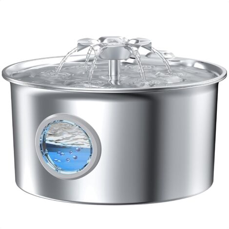 Fuente de agua para gatos de acero inoxidable: Fuente de agua para gatos - Dispensador automático de 2,6 L - Dispensador para perros de acero inoxidable - Cascada con forma de flor - Indicador de nive