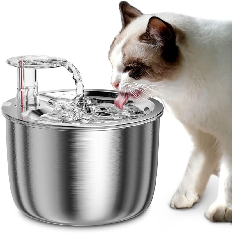 Csparkv - Fuente de agua para gatos, fuente de agua para gatos de acero inoxidable de 2 l, bomba súper...