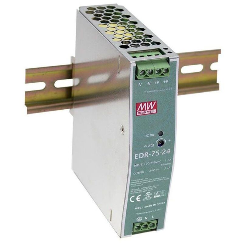

Fuente de Alimentación MEAN WELL 75W 24V 3.2A EDR-75-24 para carril DIN 75 W - 75 W