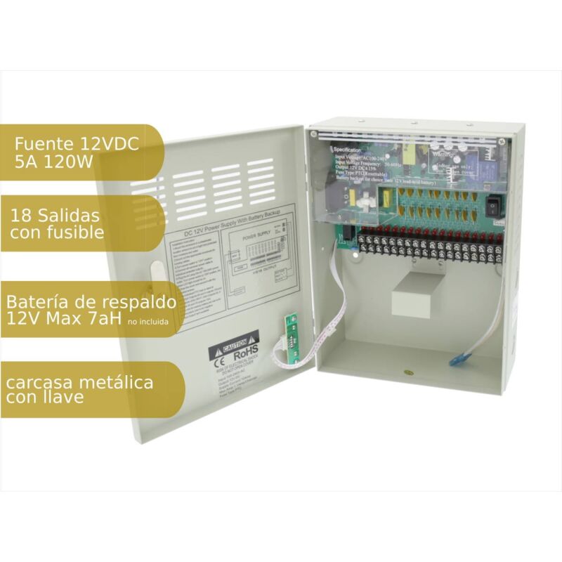 

Jandei Fuente de alimentación 220V-12Vdc 10A carga batería 18 salidas armario