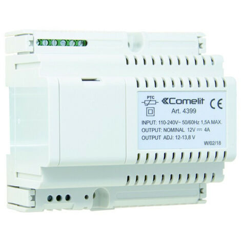 Fuente de alimentación Comelit 12VDC 4A Entrada 110-240VAC Montaje en carril DIN 4399