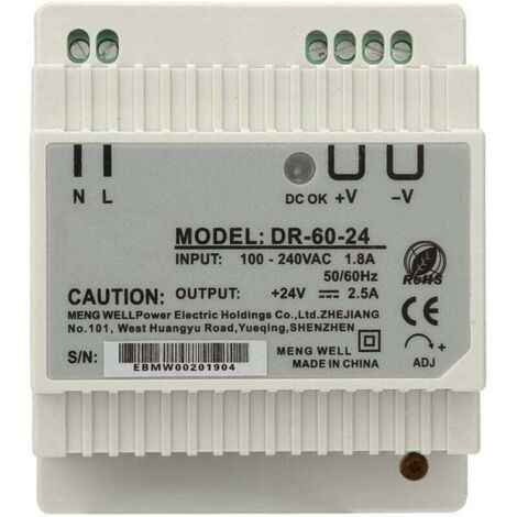 Fuente de alimentación conmutada CA/CC de riel DIN único KZQ DR-60-24, 60 W, 24 V