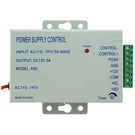Fuente de alimentación de control de acceso Carivent, interruptor de alimentación K80 DC 12V 3A AC 110240V para todos los tipos de cerradura de puerta con retardo de tiempo (1 unidad)