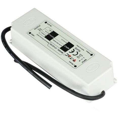 Fuente de alimentación de plástico V-TAC, 150 W, 12 V, 12,5 A, 1 salida, cable de soldadura, 192 x 62 x 38 mm, IP67