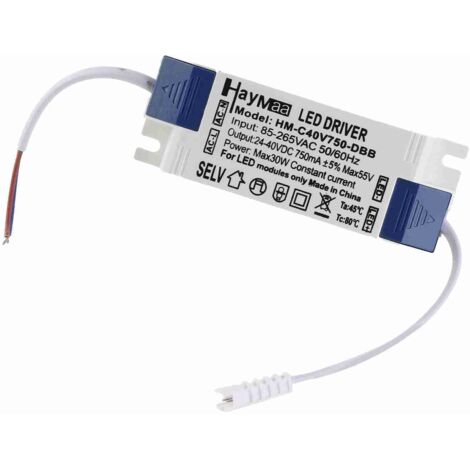 Fuente de alimentación LED de 30 W y corriente constante de 750 mA para lámparas y tiras, transformador LED con protección AC85-265 V y DC24-40 V