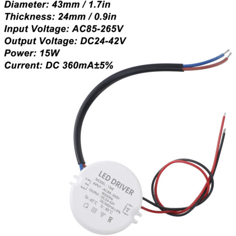 Fuente de alimentación LED impermeable, transformador de voltaje constante, 360 mA, CA 85-265 V, CC 24-42 V, redonda, 15 W