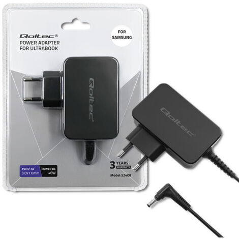 Fuente de alimentación Qoltec para portátil Samsung Ultrabook de 40 W  19 V  2,1 A  3,0 x 1,0