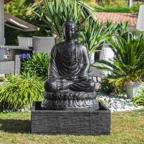 Fuente de jardí­n buda sentado 1,20 m con pátina negra