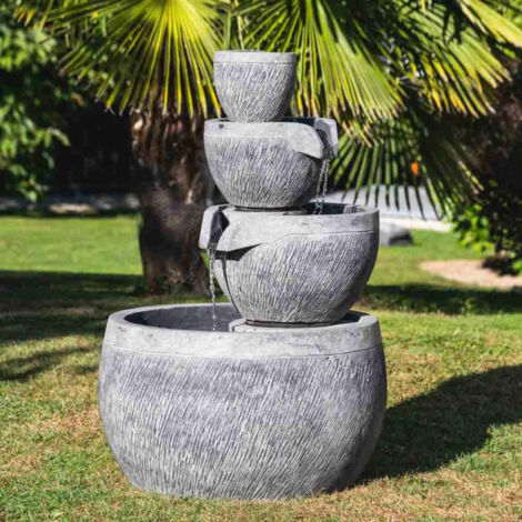 Fuente de jardín estanque redondo 1,10 m 4 copas negro gris