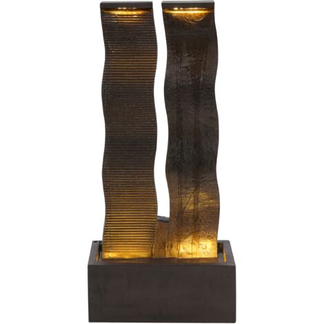 Fuente de jardín exterior cascada con luz LED enchufe resina marrón Sunline