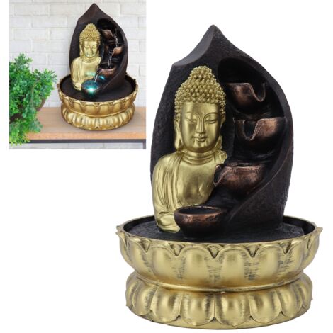 Fuente de mesa con estatua de Buda LED, resina, 27 cm, 20,5 x 20,5 cm, multicolor, 110 V