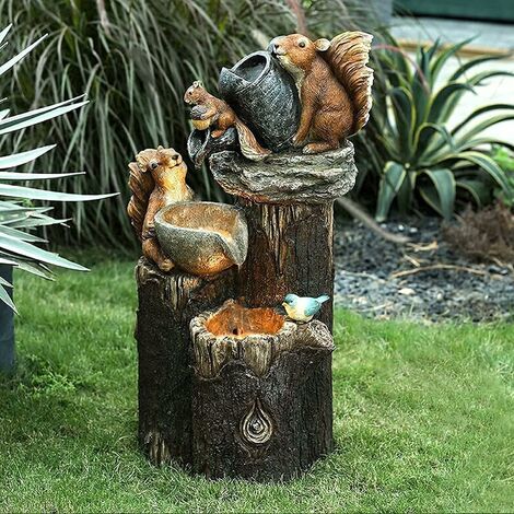 Fuente de pato al aire libre con luz solar, estatua de pato/ardilla de jardín, decoración de fuente de agua de arte de jardín, para estanque o patio de césped, 6 x 4 pulgadas, ardilla
