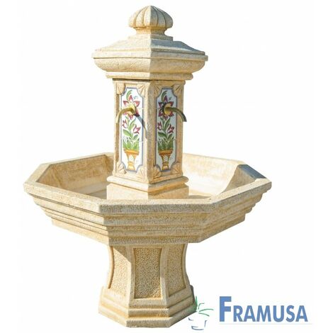 FUENTE DE PIEDRA ARTIFICIAL CENTRAL ADONIS DELFOS OCRE CON BOMBA PARA JARDIN