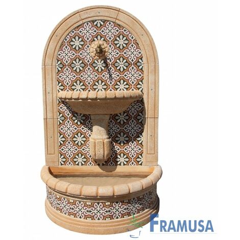 FUENTE DE PIEDRA ARTIFICIAL MURAL DE PARED BALUMA GOLTIS OCRE CON BOMBA PARA JARDIN